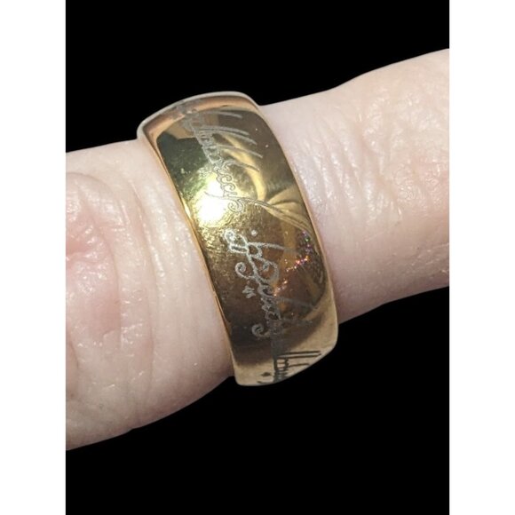 Whimsical Fantasy Lord Of The Rings Heavy Gold Tone Engraved One Ring Size 6 - Picture 13 of 14